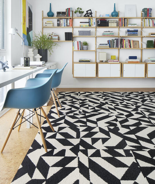 Home office with FLOR Twisted Spokes shown in Black 
